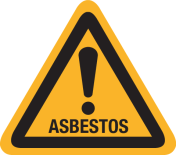 Bord met tekst en pictogram gevaar asbestos