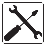 Wit bord met pictogram voor het aanduiden van een werkplaats