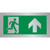 Aluminium dubbelzijdig bord nooduitgang rechtdoor - deur opent aan rechterhand - pictogram volgens ISO7010 