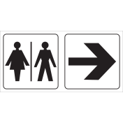 Dubbelzijdig bord met pictogram voor aanduiding ruimte voor dames en heren met pijl rechts/links