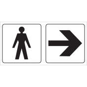 Dubbelzijdig bord met pictogram voor aanduiding ruimte voor heren met een pijl naar rechts/links