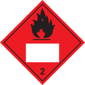 Gevaarsetiket brandbare gassen 2.1 met un nummer - ADR, ADN, IMO, IMDG, RID en IATA