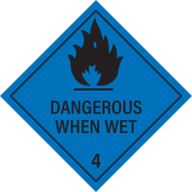 Gevaarsetiket Dangerous when wet 4.3 - sticker - ADR, ADN, IMO, IMDG, RID en IATA