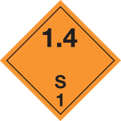 Gevaarsetiket met tekst Explosives ADR klasse 1.4
