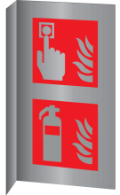 Aluminium haaks bord met brandblusser en brandmelder pictogram volgens ISO7010