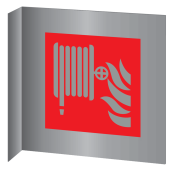 Aluminium haaks bord met brandhaspel pictogram volgens ISO7010 - F002