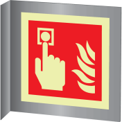 Aluminium haaks bord met fotoluminescerend brandmelder pictogram volgens ISO7010 - F005