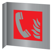 Aluminium haaks bord met brandtelefoon pictogram volgens ISO7010 - F006