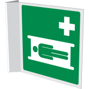 Haaks bord met pictogram brancard ISO 7010