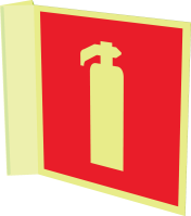 Fotoluminescerend haaks bord met pictogram van een brandblusser