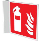Haaks bord met pictogram van een brandblusser met vlam