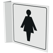 Haaks bord met pictogram voor aanduiding ruimte dames
