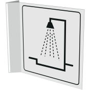 Wit haaks bordje met pictogram voor aanduiden ruimte met douche