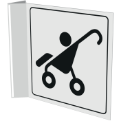 Wit haaks bord met pictogram buggy voor aanduiden van een stallingsruimte