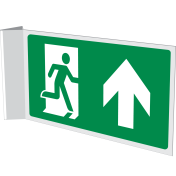 Haaks bord met pictogram nooduitgang rechtdoor ISO 7010