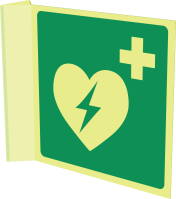Fotoluminescerend haaks bord met pictogram AED - ISO 7010
