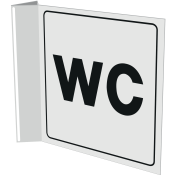 Haaks bord met pictogram voor aanduiden ruimte met toilet