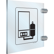 Dubbelzijdig plexiglas haaks bord met pictogram voor het aanduiden van een verwarming