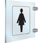 Bord plexiglas haaks met pictogram voor aanduiding ruimte voor dames