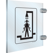 Dubbelzijdig plexiglas haaks bord met pictogram voor aanduiding douche voor heren
