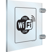Dubbelzijdig plexiglas haaks bord met pictogram voor het aanduiden van een gratis wifi signaal
