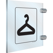 Dubbelzijdig plexiglas haaks bord met pictogram voor het aanduiden van de garderobe