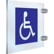 Blauw dubbelzijdig plexiglas haaks bord met pictogram voor mindervaliden
