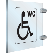 Dubbelzijdig haaks plexiglas bord voor aanduiden van een toilet voor mindervaliden