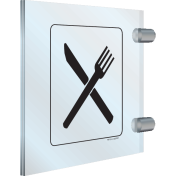 Dubbelzijdig plexiglas haaks bord met pictogram voor het aanduiden van een restaurant