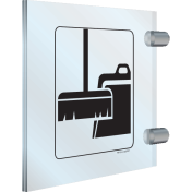 Dubbelzijdig plexiglas haaks bord met pictogram voor aanduiding werkkast