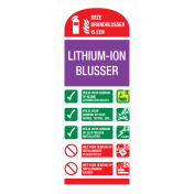Identificatie sticker met instructie voor het gebruik van een lithium-ion brandblusser