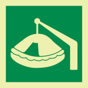 Fotoluminescerende sticker met IMO pictogram van een david-launched reddingsvlot