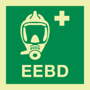 Fotoluminescerende sticker met IMO pictogram en tekst EEBD