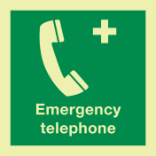 Fotoluminescerende sticker met IMO pictogram en tekst noodtelefoon
