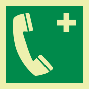 Fotoluminescerende sticker met IMO pictogram noodtelefoon