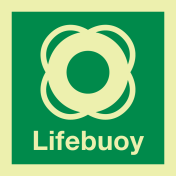 Fotoluminescerende sticker met IMO pictogram en tekst reddingsboei