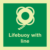 Fotoluminescerende sticker met IMO pictogram en tekst reddingsboei met lijn