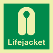 Fotoluminescerende sticker met IMO pictogram en tekst reddingsvest