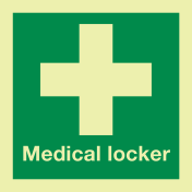 Fotoluminescerende sticker met IMO pictogram en tekst Medische kast