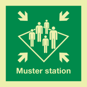 Fotoluminescerende sticker met IMO pictogram en tekst van een verzamelplaats