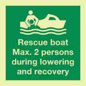 Fotoluminescerende sticker met IMO pictogram en tekst reddingsboot maximaal twee personen