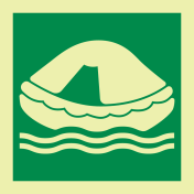 Fotoluminescerende sticker met IMO pictogram van een reddingsvlot