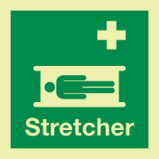 Fotoluminescerende sticker met IMO pictogram en tekst brancard