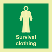 Fotoluminescerende sticker met IMO pictogram en tekst overlevingspak