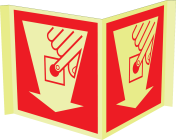 Fotoluminescerend panorama bord met pictogram van een handbrandmelder met pijl