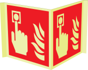 Fotoluminescerend panorama bord met pictogram van een handbrandmelder volgens ISO 7010