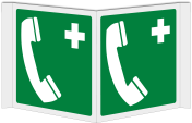 Panorama bord met pictogram noodtelefoon groen ISO 7010