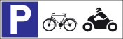 Parkeerbord "Fietsen en motoren" Dibond 340x110mm