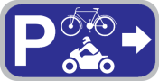 Parkeerbord "Fietsen en motoren rechts" aluminium 400x200mm