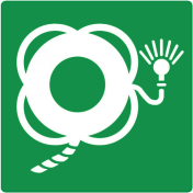 Bord met pictogram reddingsboei met lijn en licht ISO 7010